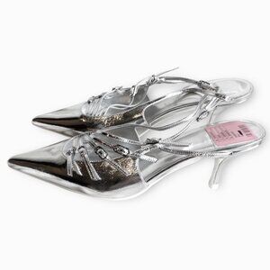 New! Jeffrey Campbell Lash Slingback Heels Shoes Strappy Silver Sz 7